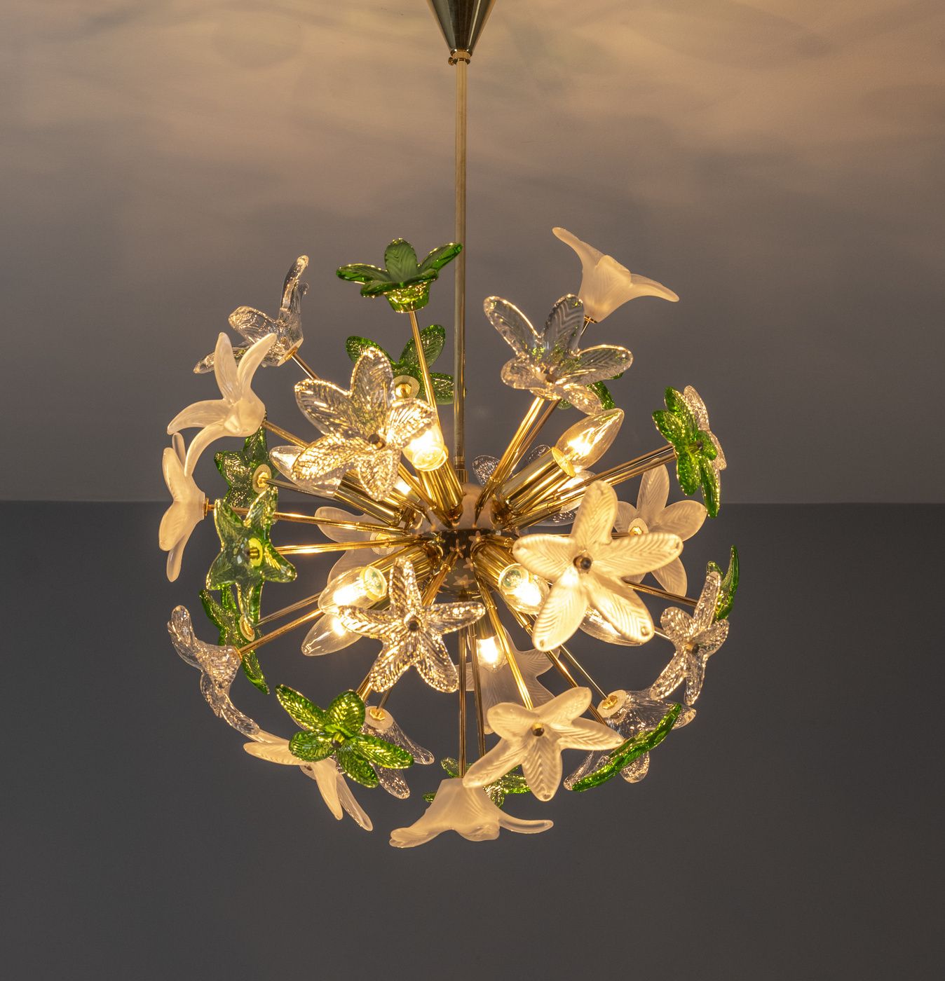 Sculptural Floral Glass Chandelier, Czechoslovakia, 1970s–1980s photo for sale