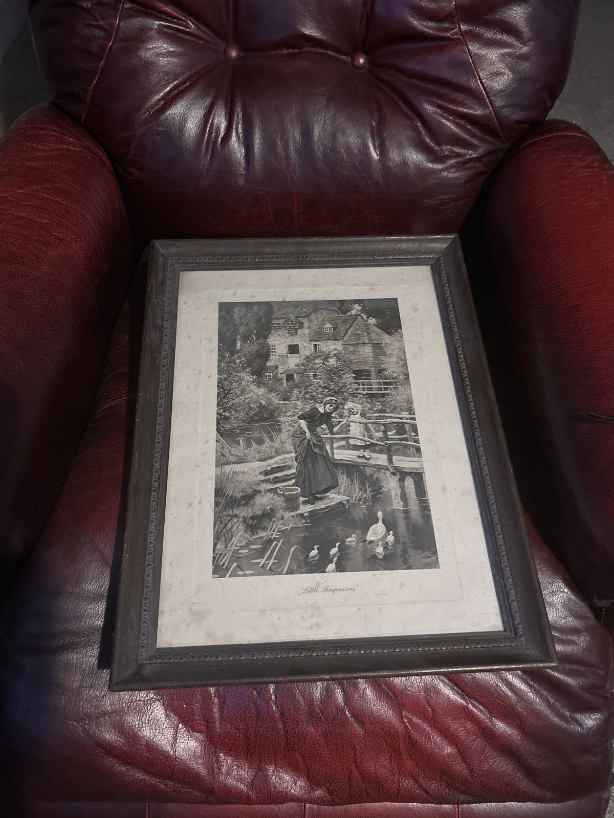 Late 1800s Print Making Friends By L. C. Nightingale & Little Trespassers By Lucien Davis photo for sale