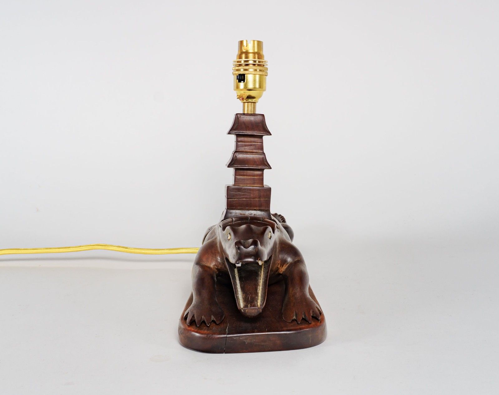 Vintage 1950s Carved Wooden Mahogany Crocodile Table Lamp – Rewired photo Lighting