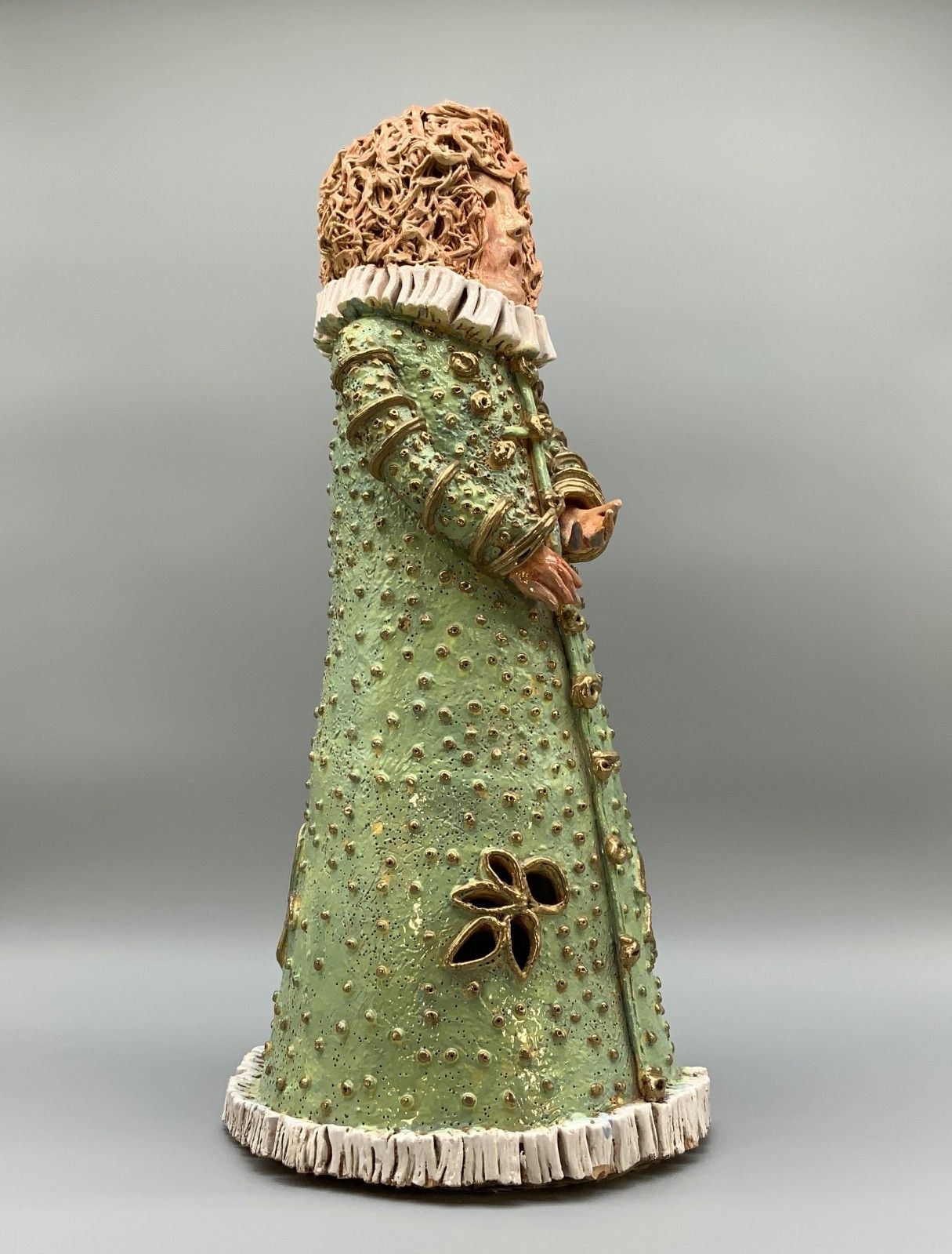 Large Elizabethan Dressed Lady Faience Pottery Sculpture Polychrome Figurine photo Home Decor