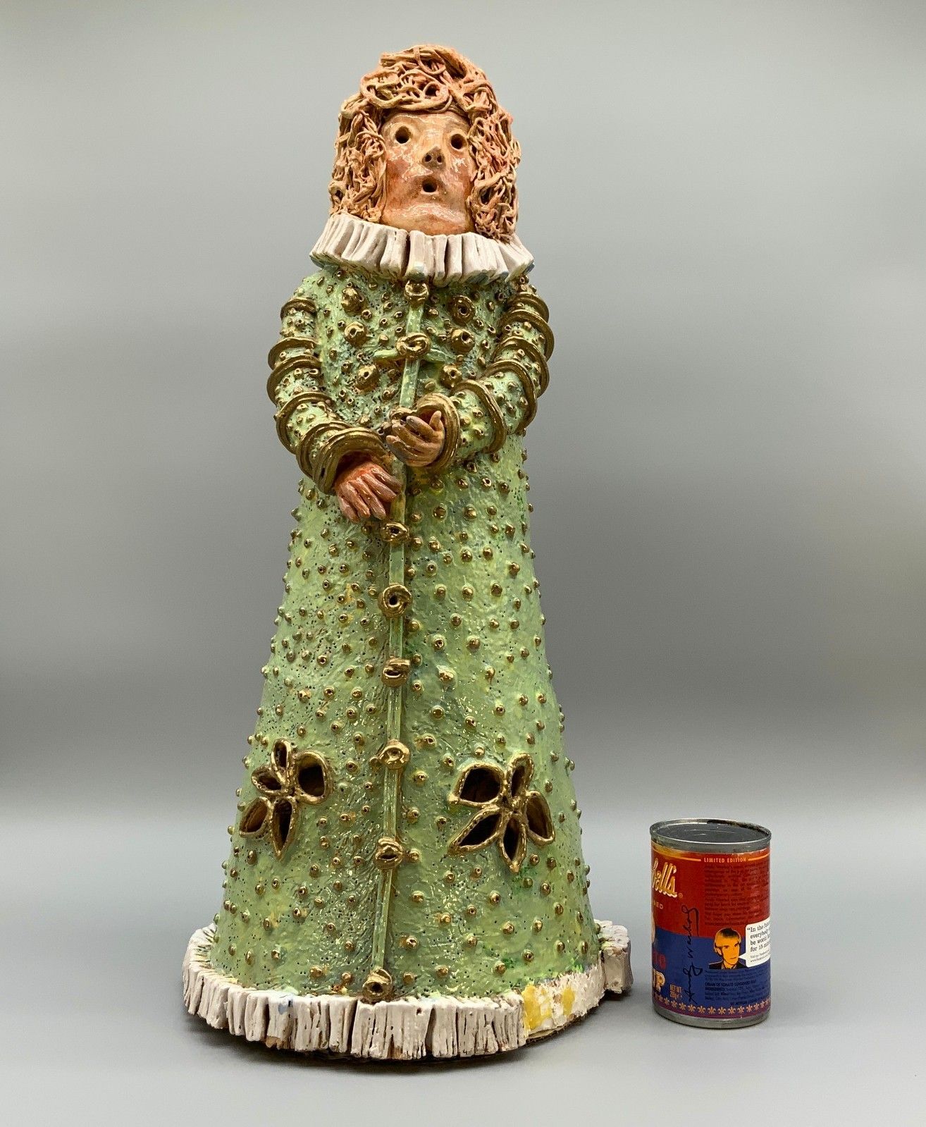 Large Elizabethan Dressed Lady Faience Pottery Sculpture Polychrome Figurine photo 390.0