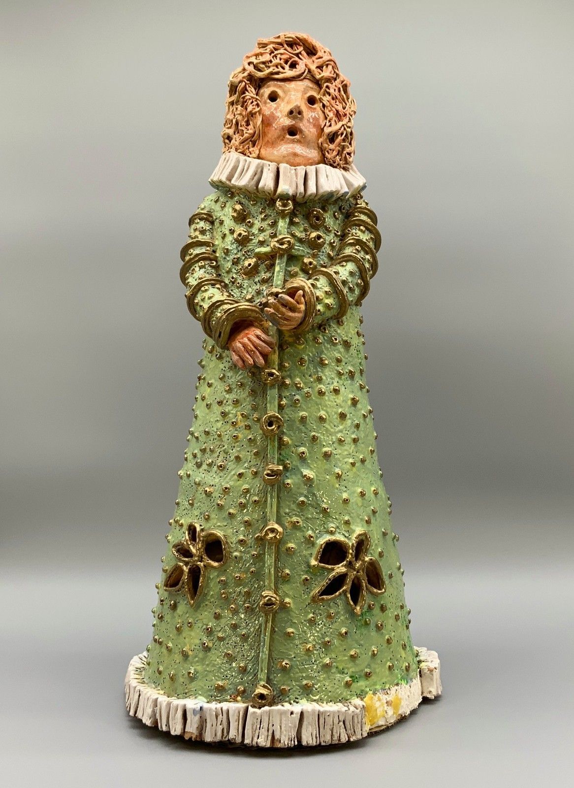 Large Elizabethan Dressed Lady Faience Pottery Sculpture Polychrome Figurine photo vinterior