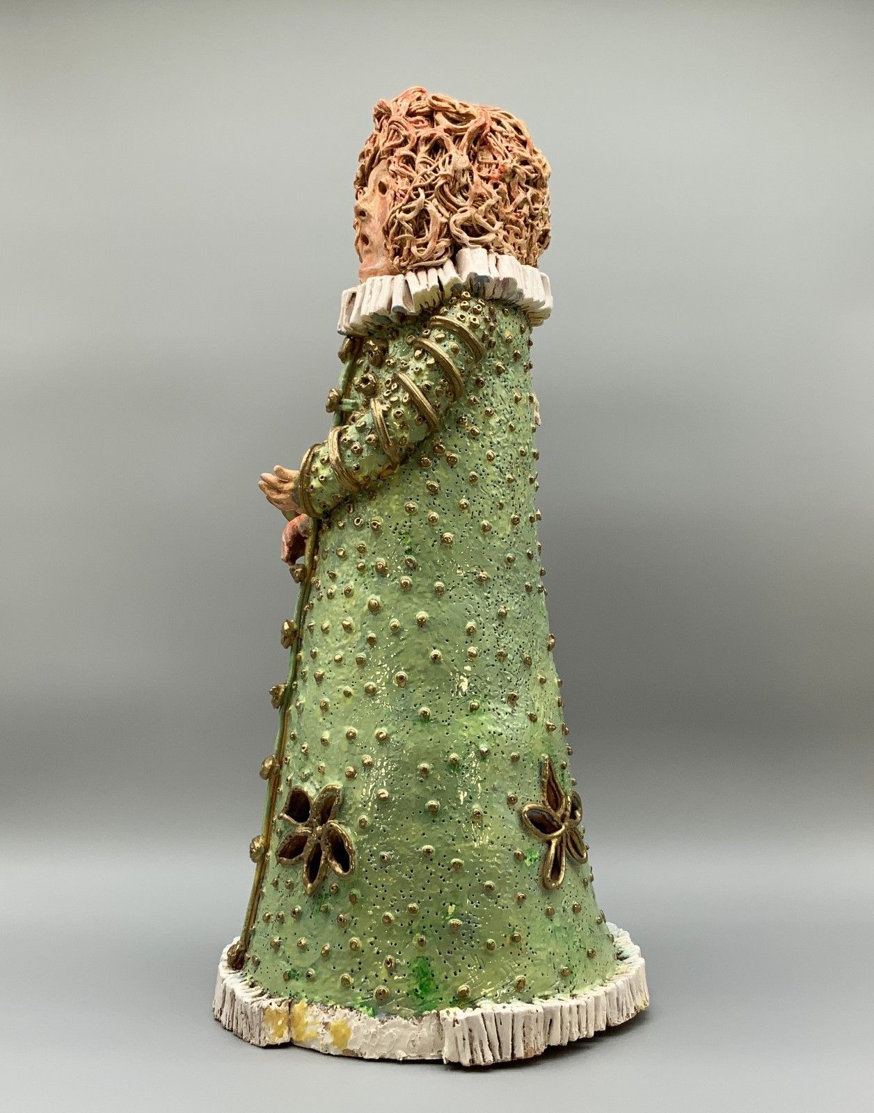 photo for sale Large Elizabethan Dressed Lady Faience Pottery Sculpture Polychrome Figurine