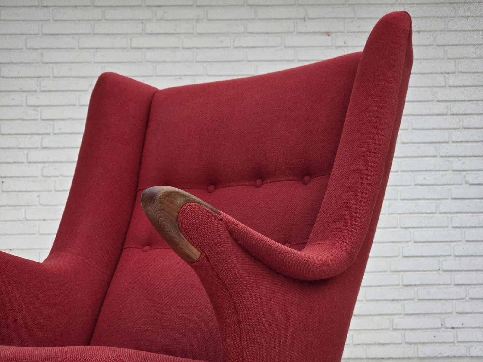 photo buy 1970s, Danish Design By Bent Møller Jepsen, "Teddy" Chair, Furniture Wool, Teak Wood.