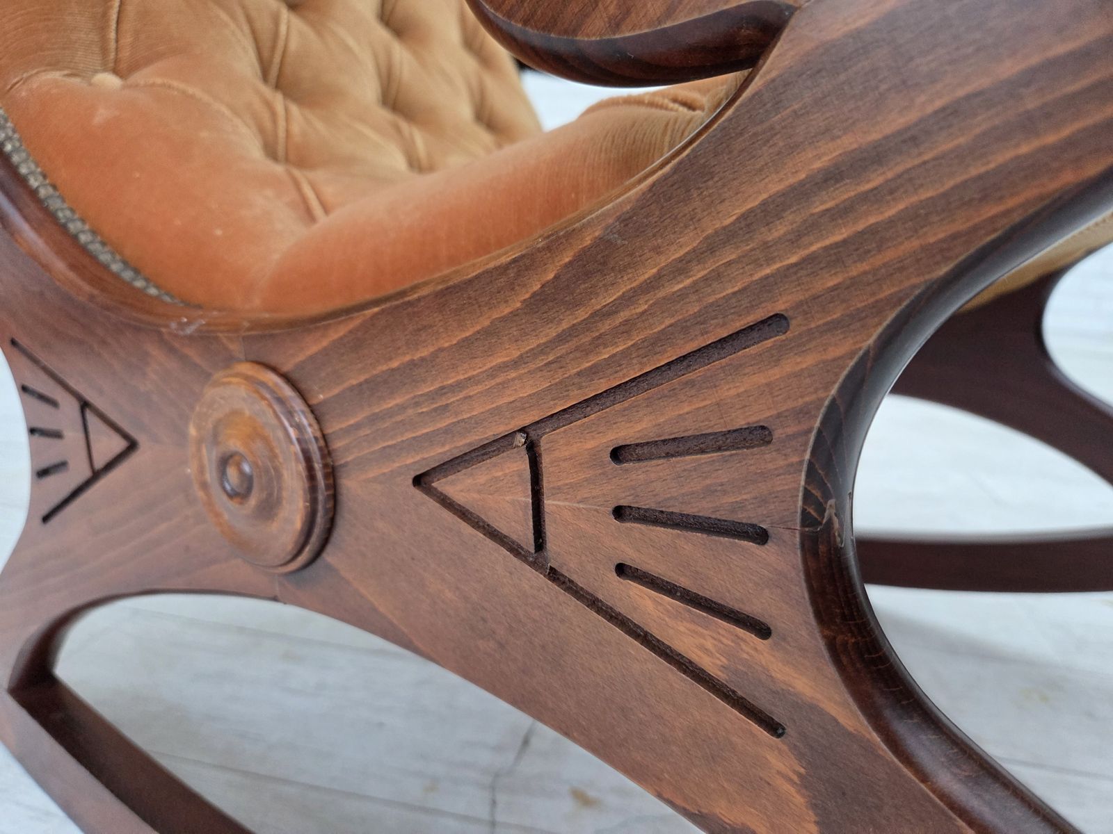 1960s, Scandinavian Rocking Chair, Furniture Velour, Dark Beech Wood. photo buy