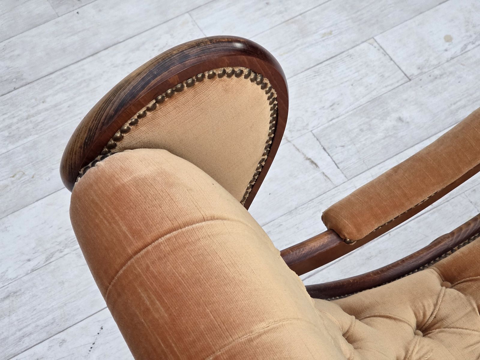 1270.0 1960s, Scandinavian Rocking Chair, Furniture Velour, Dark Beech Wood. photo