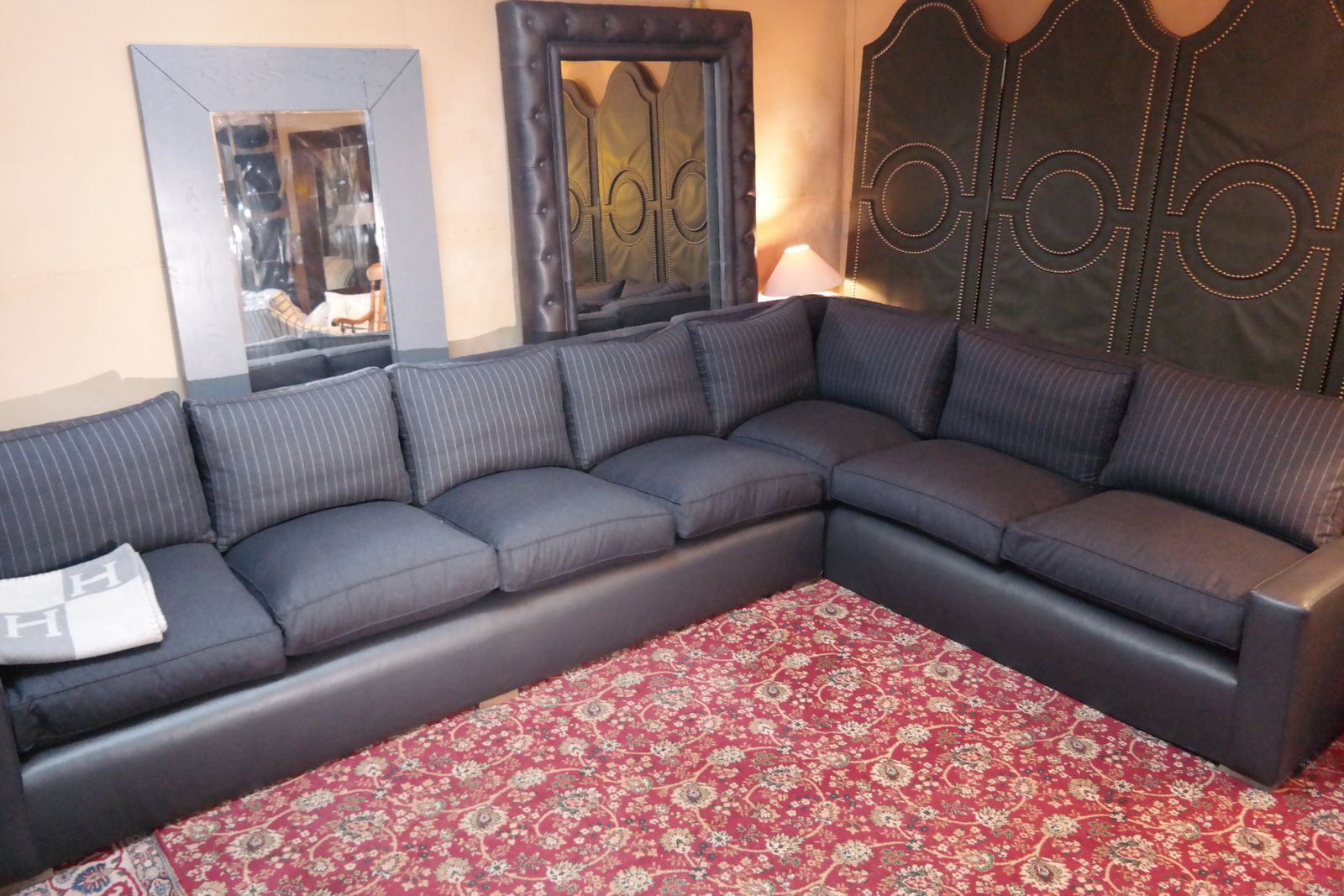 George Smith 7 Seater Large Corner Sofa Leather Wool Charcoal Grey Rrp£17000