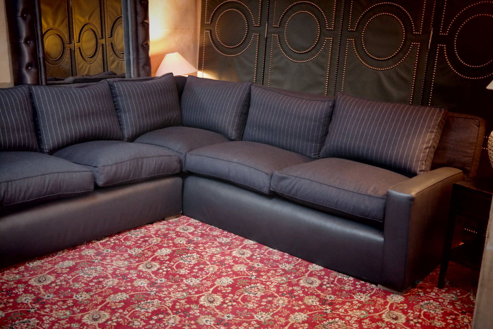 George Smith 7 Seater Large Corner Sofa Leather Wool Charcoal Grey Rrp£17000 photo for sale