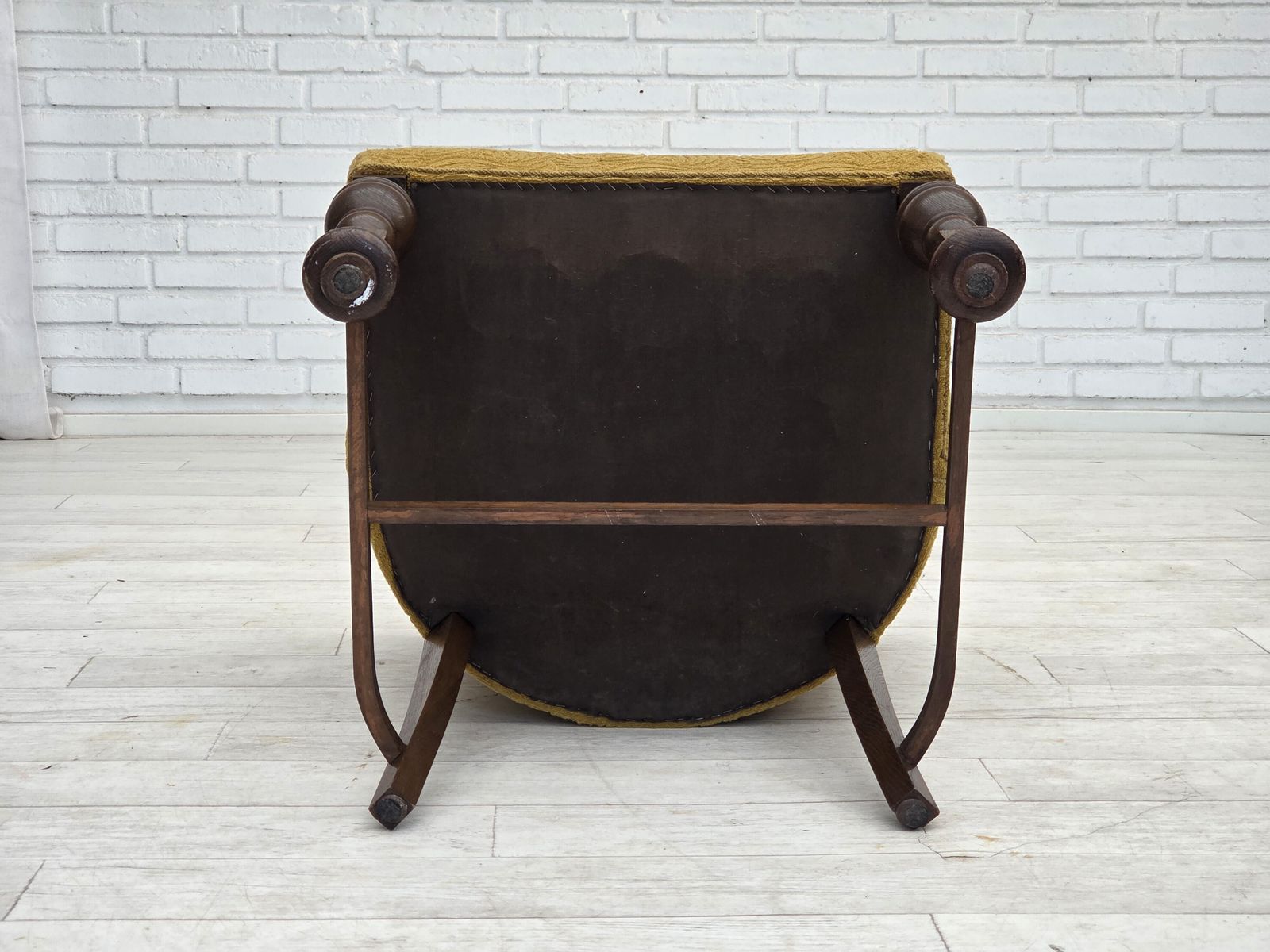 1950s, Danish Lounge Chair, Green Furniture Velour/Wool, Dark Oak Wood. photo furniture