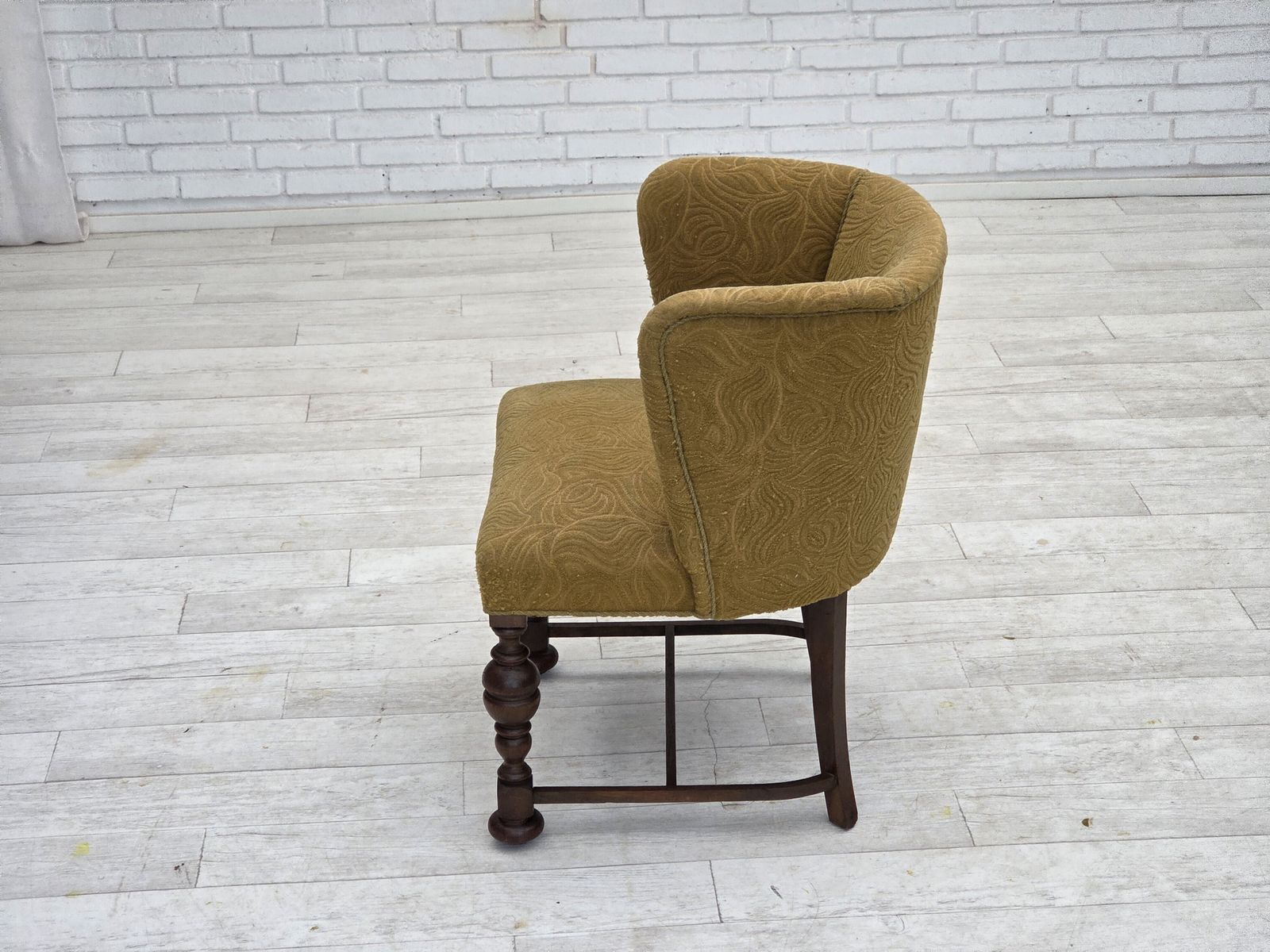 1050.0 1950s, Danish Lounge Chair, Green Furniture Velour/Wool, Dark Oak Wood. photo