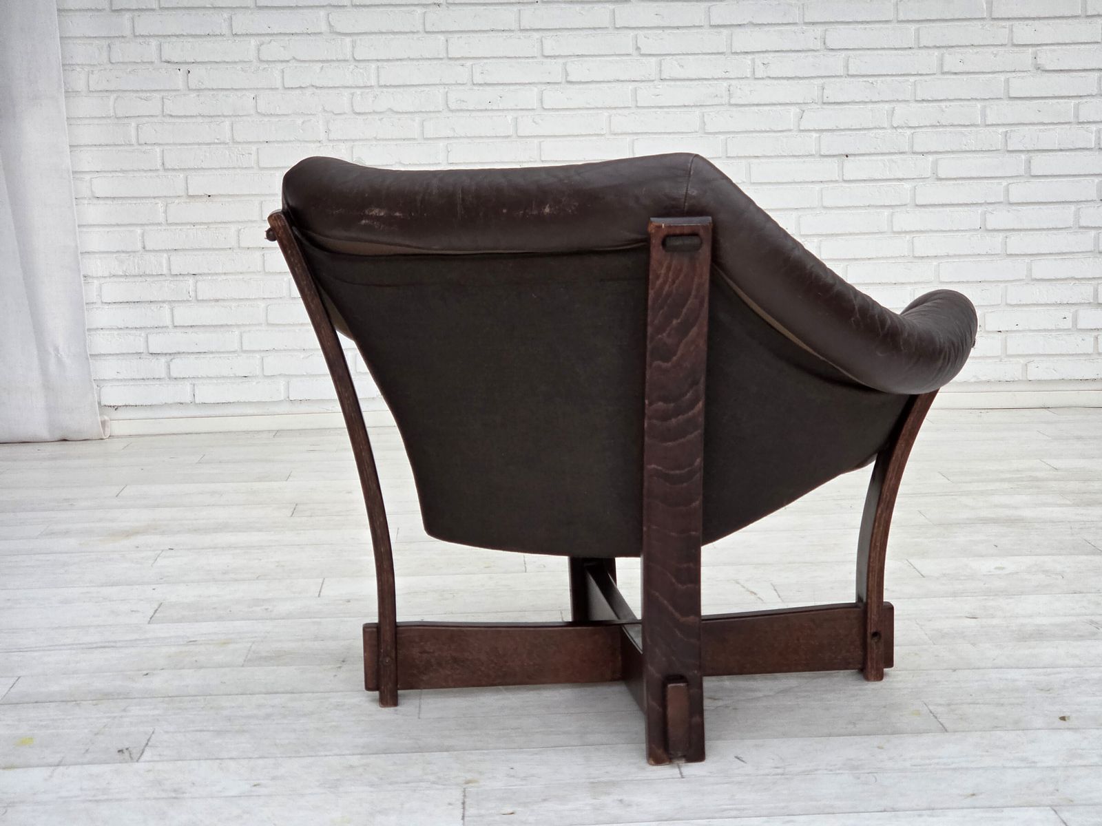 1970s, Scandinavian Lounge Chair, Furniture Leather, Oak Wood. photo 1170.0
