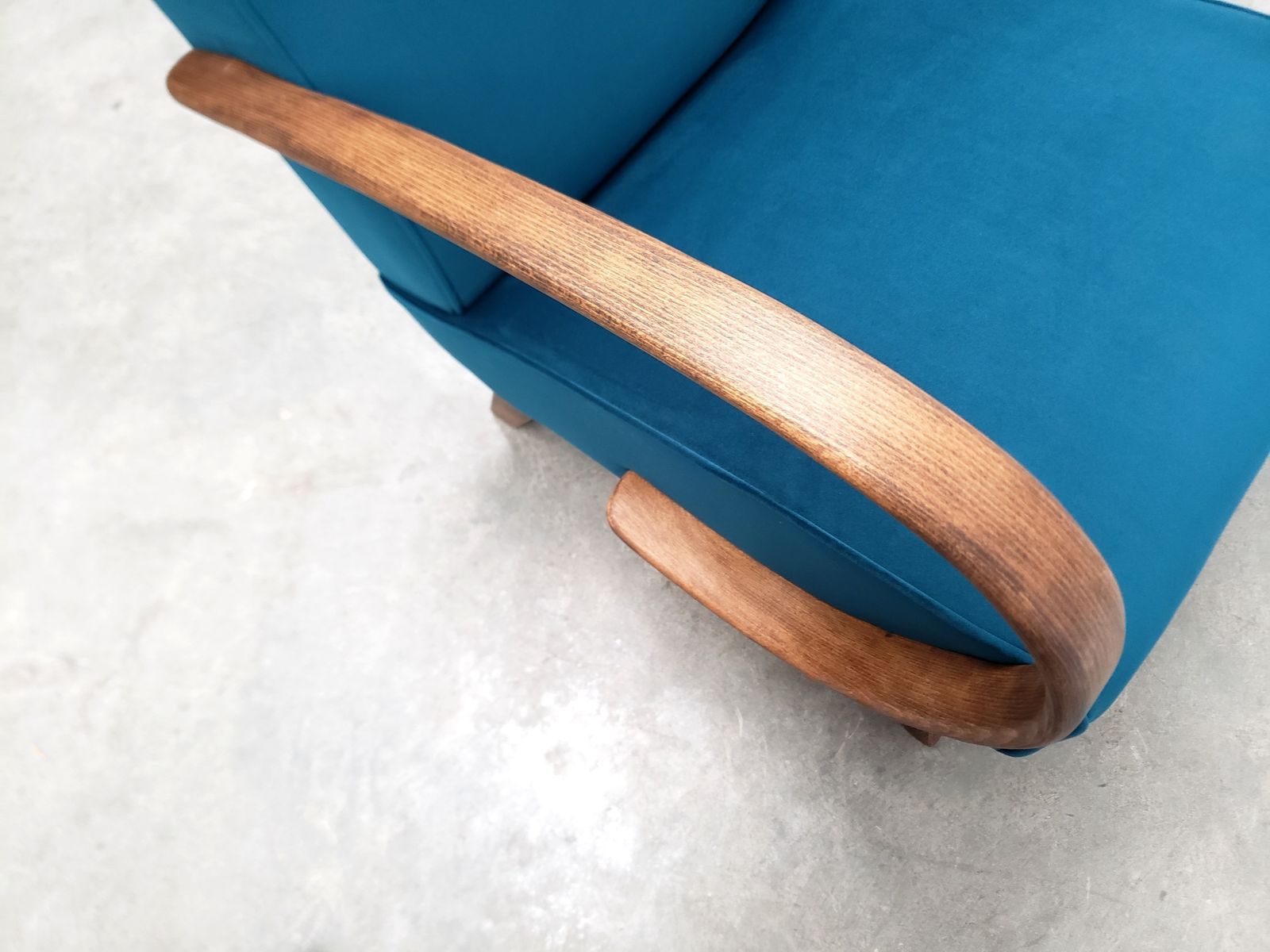 Set Of Two   1930 Jindrich Halabala Bentwood Armchairs, Luxury Teal Velvet photo vinterior