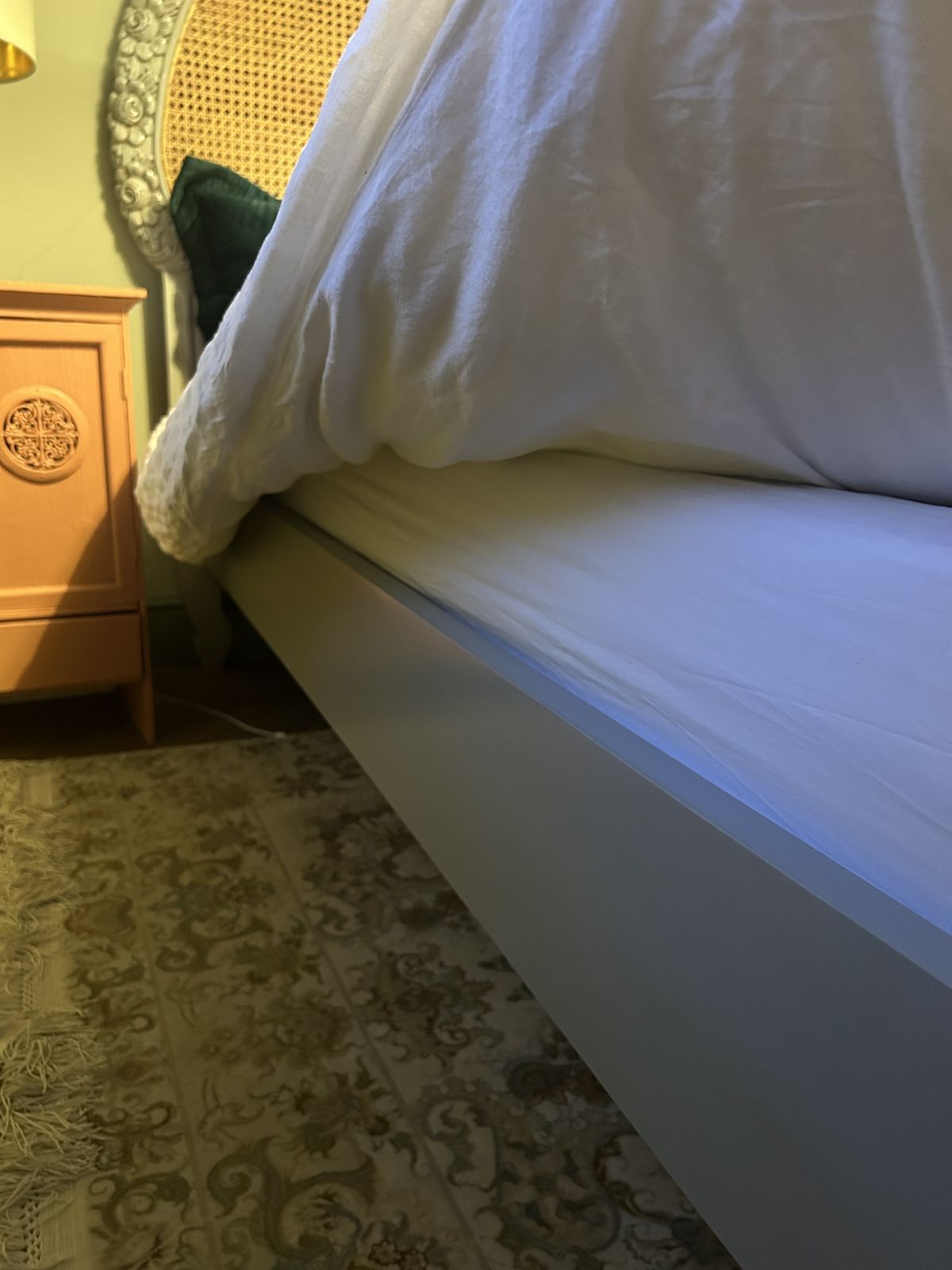 French Rattan Wooden Flower Detail Edging Double Bed Near New Condition. photo Furniture