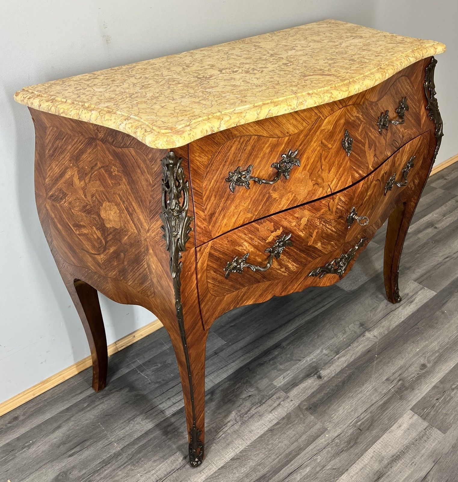 Chest Of Drawers Antique French Bombe Walnut Marble Top Carved Cabinet Lot 4706 photo for sale