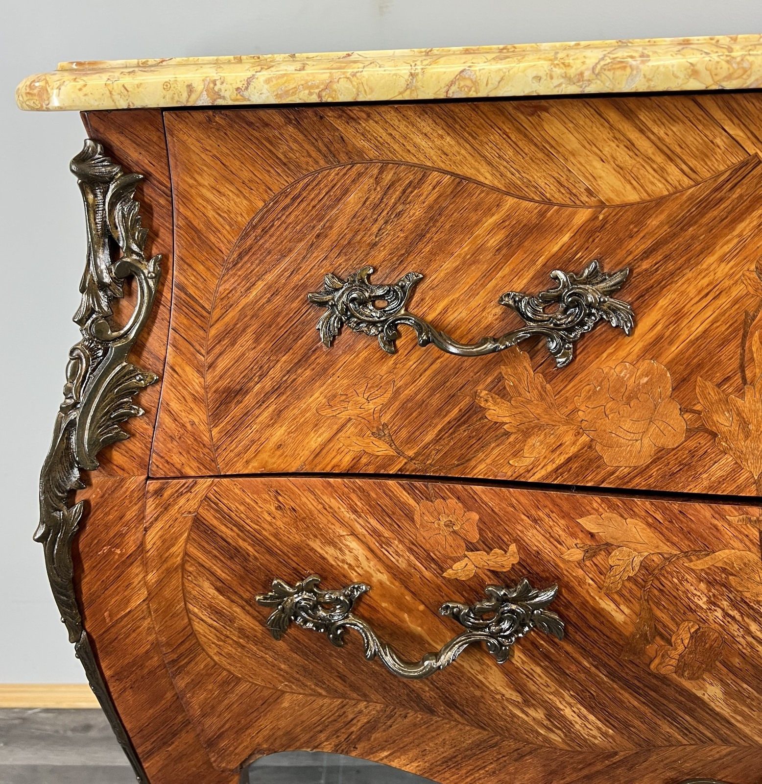 Chest Of Drawers Antique French Bombe Walnut Marble Top Carved Cabinet Lot 4706 photo buy