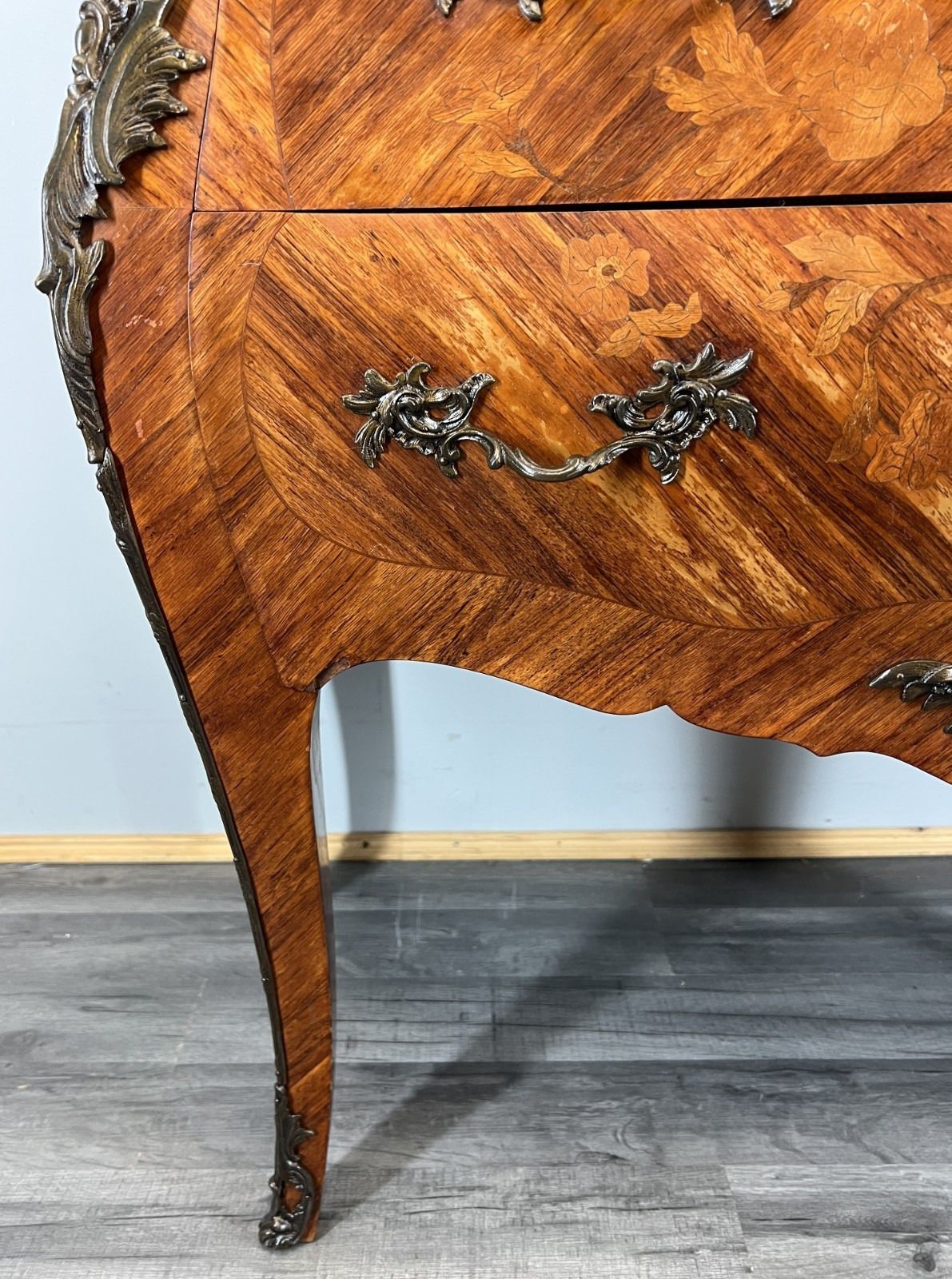 Chest Of Drawers Antique French Bombe Walnut Marble Top Carved Cabinet Lot 4706 photo vintage