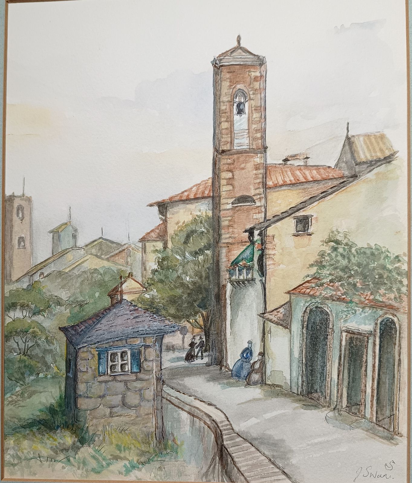 Vintage Original Watercolour Painting, Unframed Tuscany Italy Signed J. Swan. photo Art