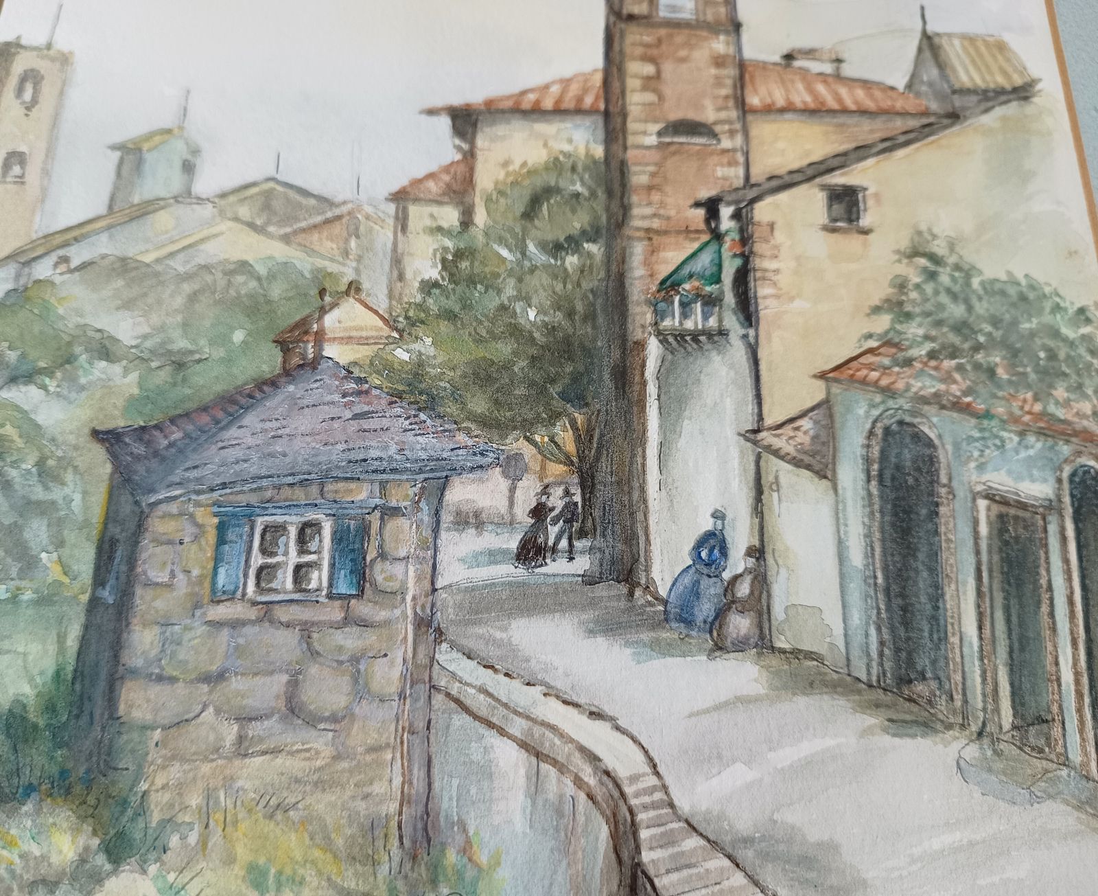 Vintage Original Watercolour Painting, Unframed Tuscany Italy Signed J. Swan. photo for sale