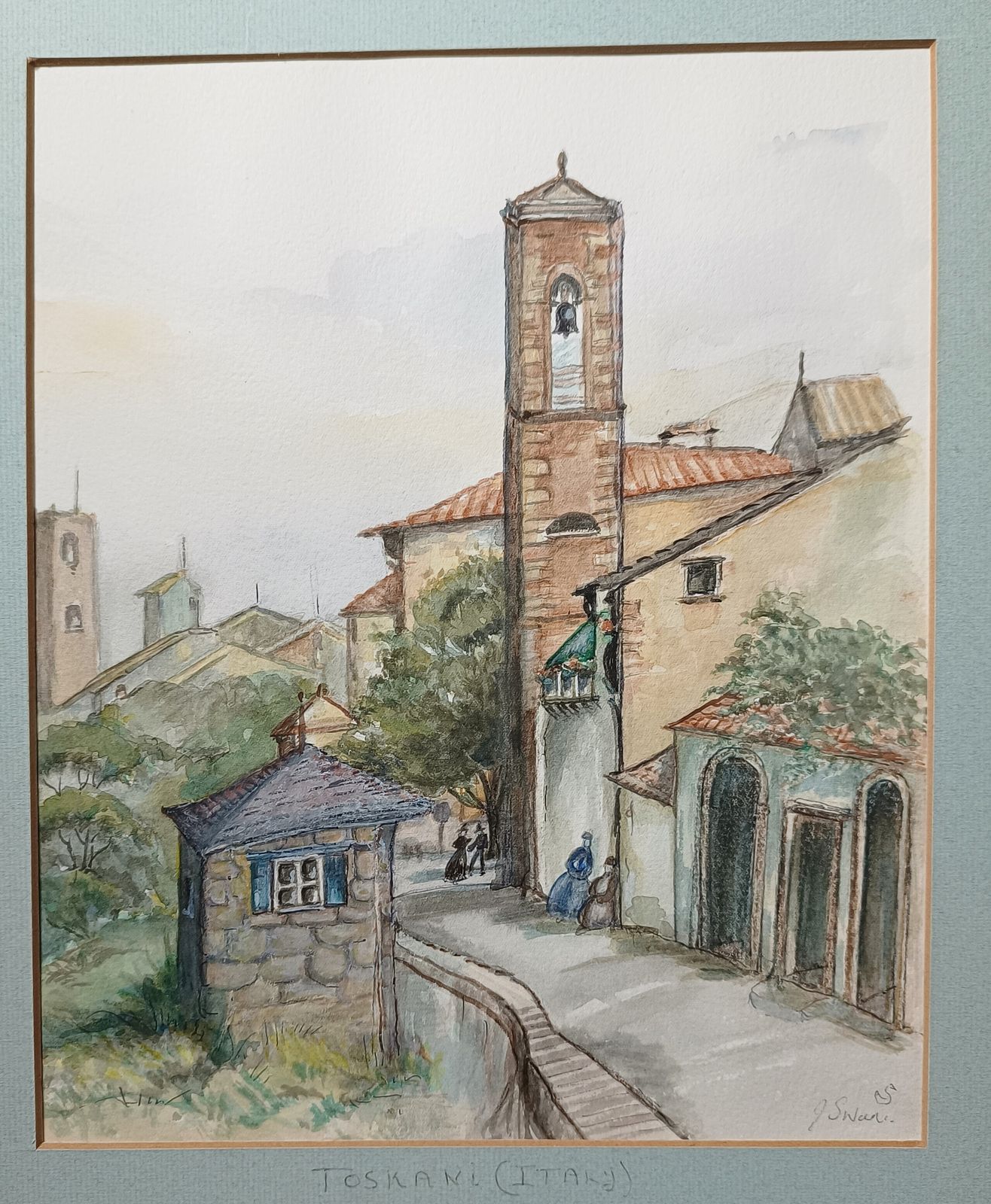 Vintage Original Watercolour Painting, Unframed Tuscany Italy Signed J. Swan. photo 60.0
