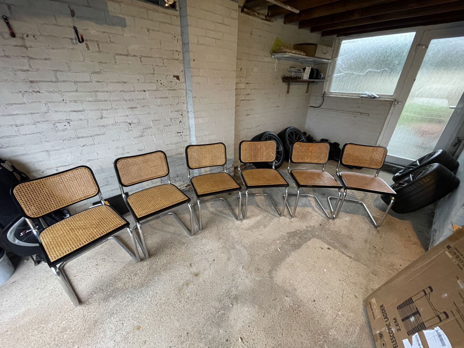 photo for sale Set Of 6 Vintage Marcel Breuer Habitat Chairs – Cane & Chrome – Made In Italy (1970s)