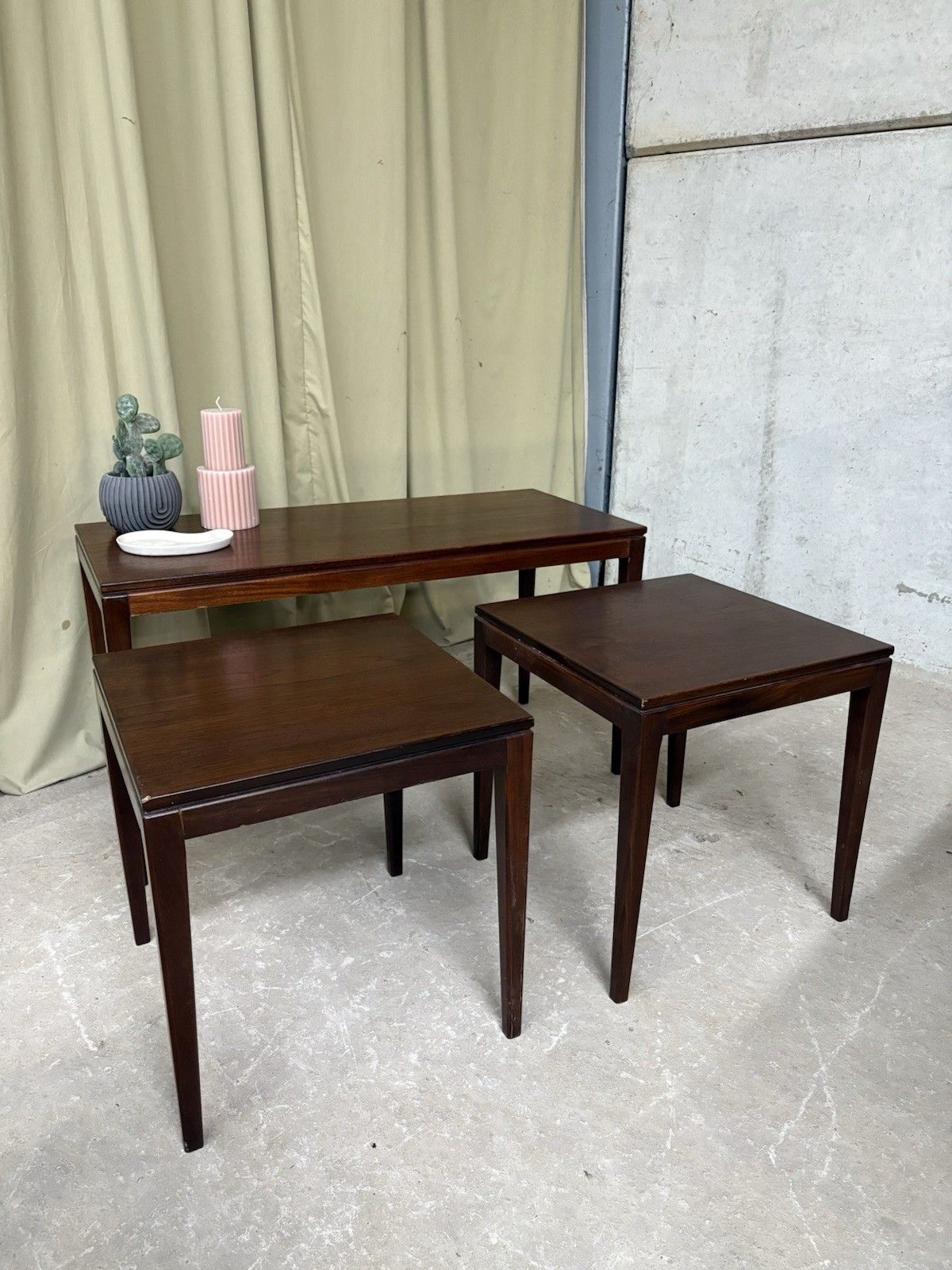 Vtg Mid Century Teak Nest Of Side Tables Scandi Danish Style Retro R1019 photo Furniture