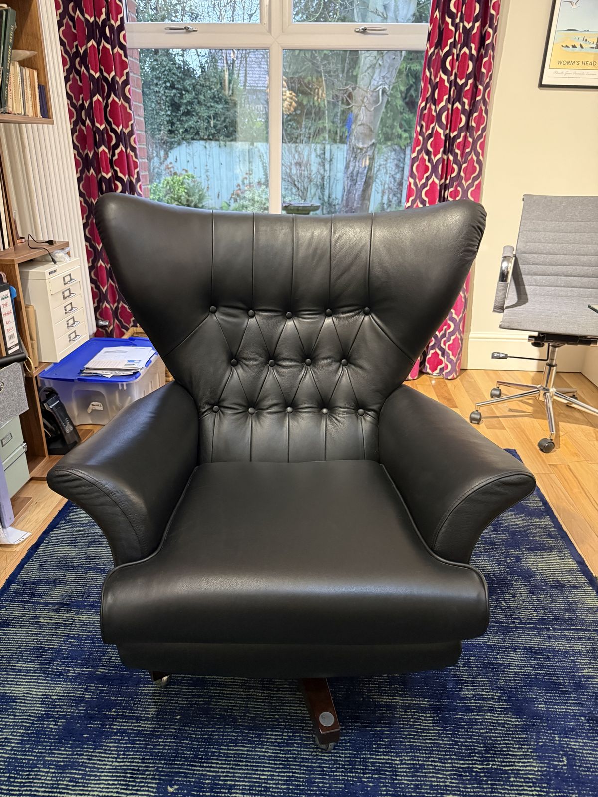 G Plan Vintage:  The 62 Leather Swivel Black Leather Armchair