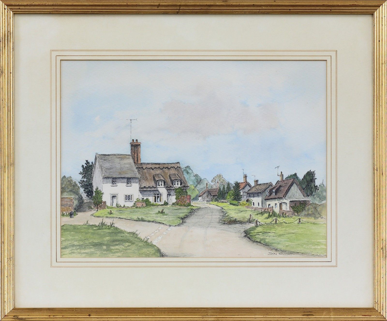 Watercolour By Joan Knight. Titled "The Village Green, Tostock". photo Art