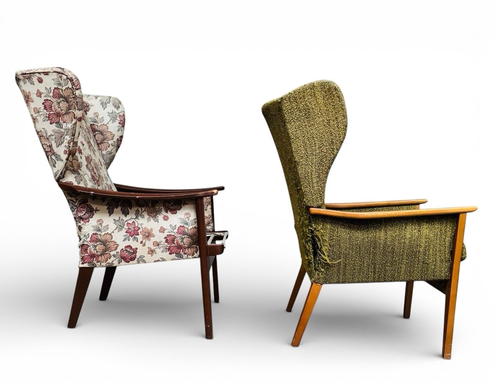 photo for sale Two Mid Century Wing Back Beech Armchairs Parker Knoll And Cintique Project