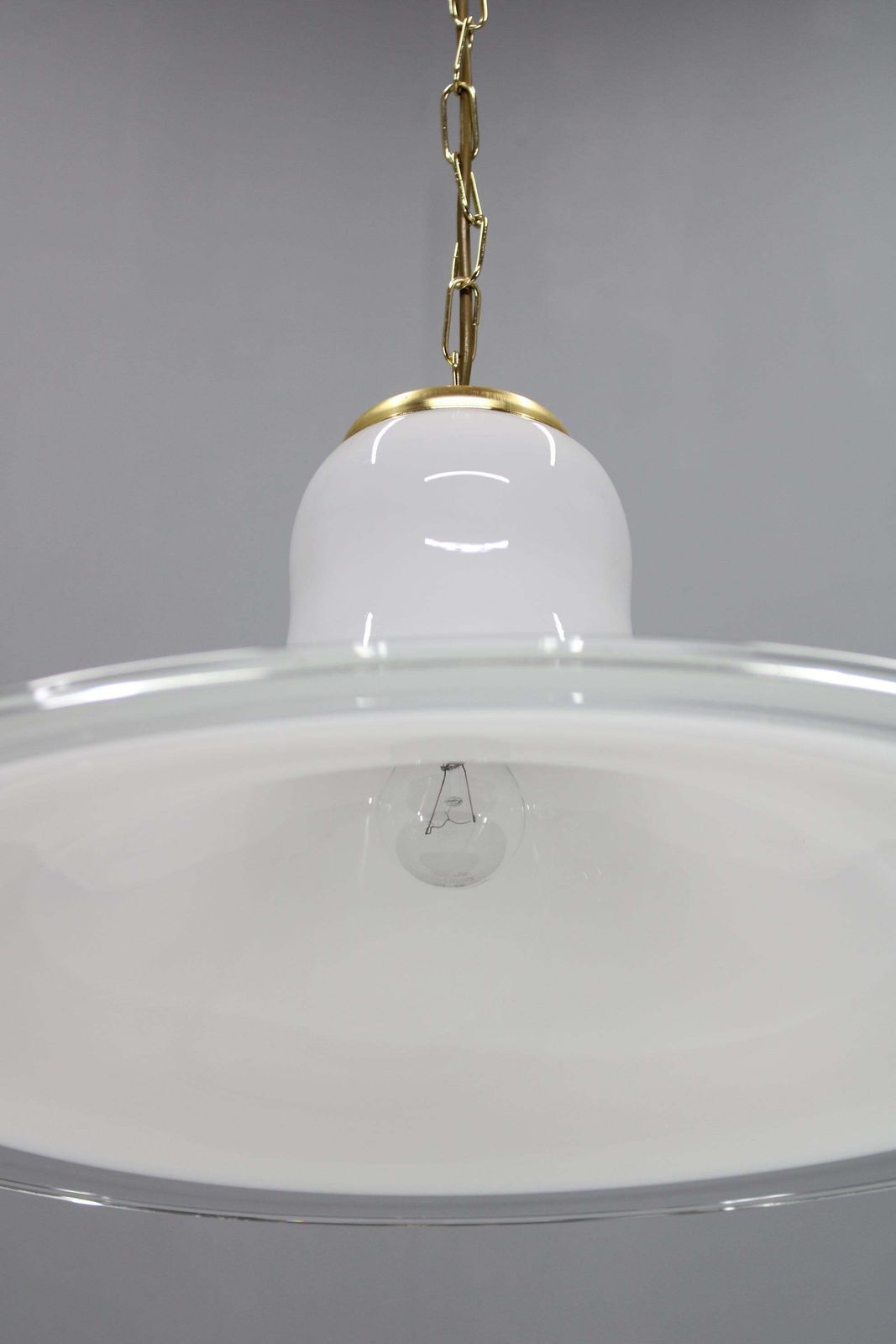 Italian Mid Century Glass And Brass Pendant Light, 1960s photo vintage