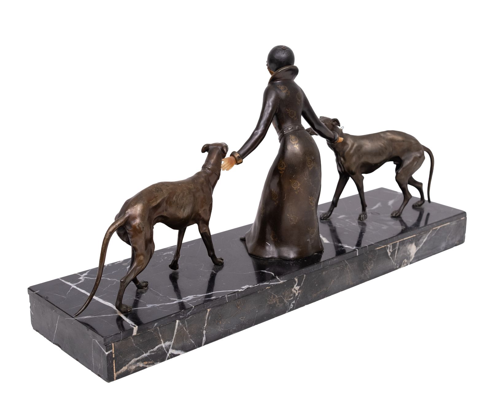 photo vintage Art Deco Sculpture Of Woman With Greyhounds 1920/30s France