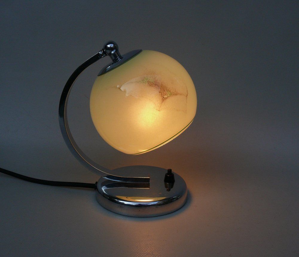 Art Deco Bedside Lamp In Chrome Plated & Glass Shade, 1930s photo vintage