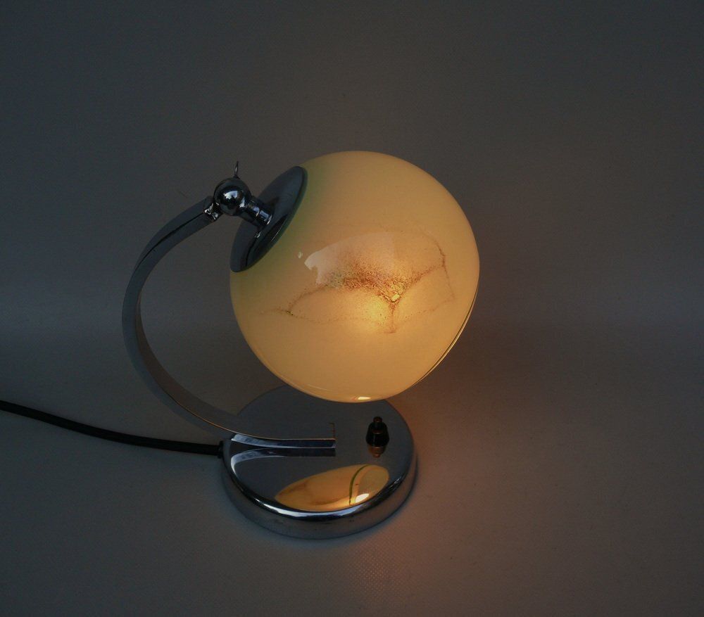 photo for sale Art Deco Bedside Lamp In Chrome Plated & Glass Shade, 1930s