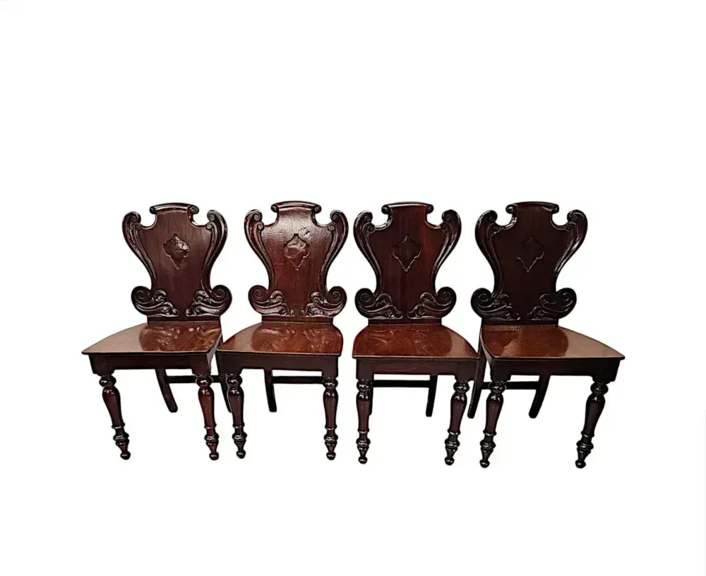 A Very Rare And Fine 19th Century Irish Set Of Four Hall Chairs