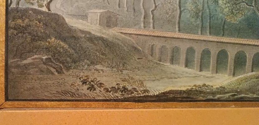 Early 19th Century Watercolor On Paper   Landscape With Aqueduct And Aqueduct Bridge photo buy