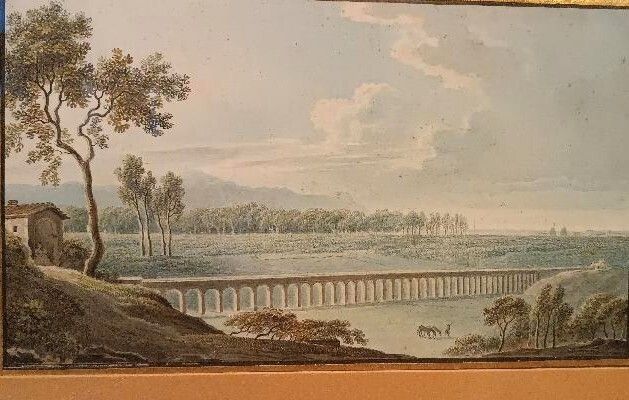 Early 19th Century Watercolor On Paper – Landscape With Aqueduct And Bridge photo 208.0