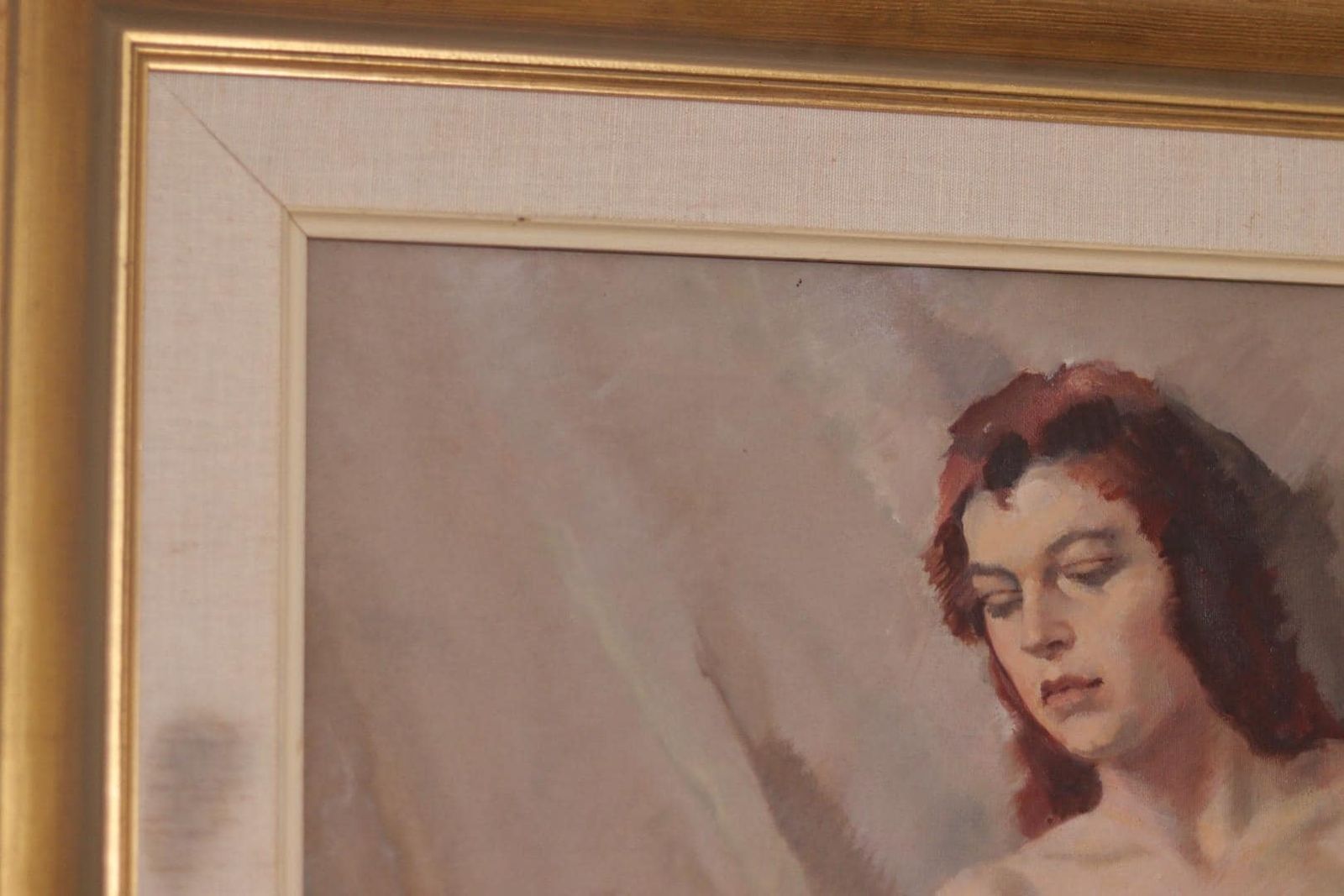 photo furniture Original French Oil On Canvas – “Woman Portrait” By Philippe De Rougemont – Vintage & Framed – 72.5 × 64 Cm (28.5" × 25.2")
