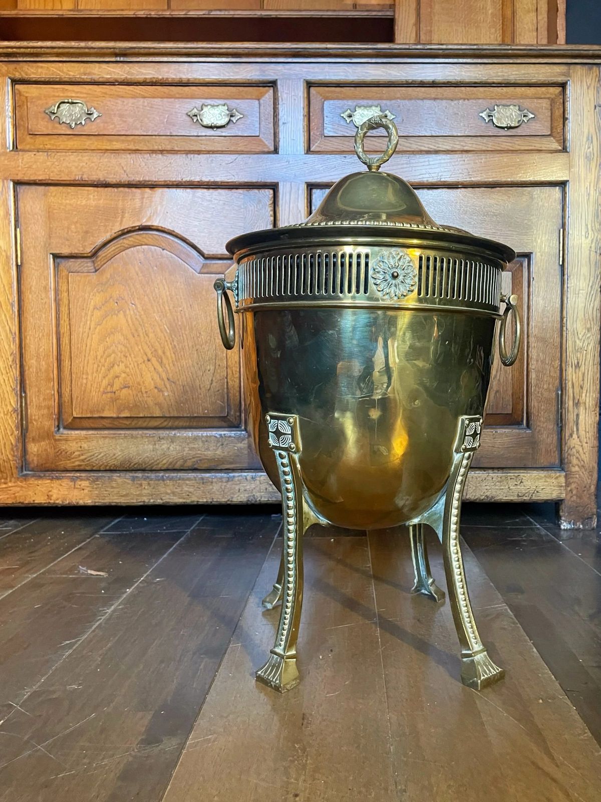 19th C Brass Coal Bucket, 1800s photo 360.0