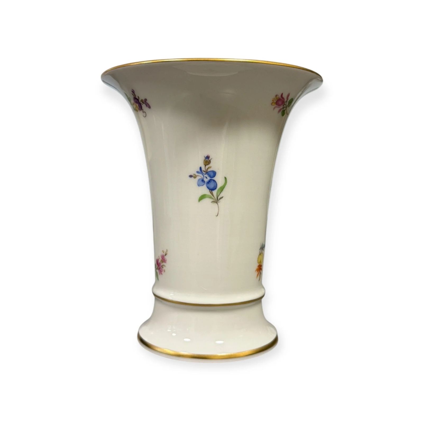 Meissen Porcelain Vase With Floral Sprigs & Gilt Rim Germany, C.1950s photo for sale