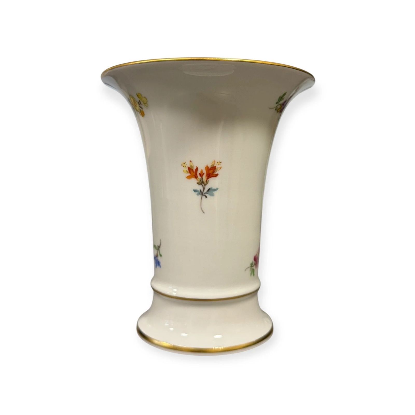 Meissen Porcelain Vase With Floral Sprigs & Gilt Rim Germany, C.1950s photo Home Decor