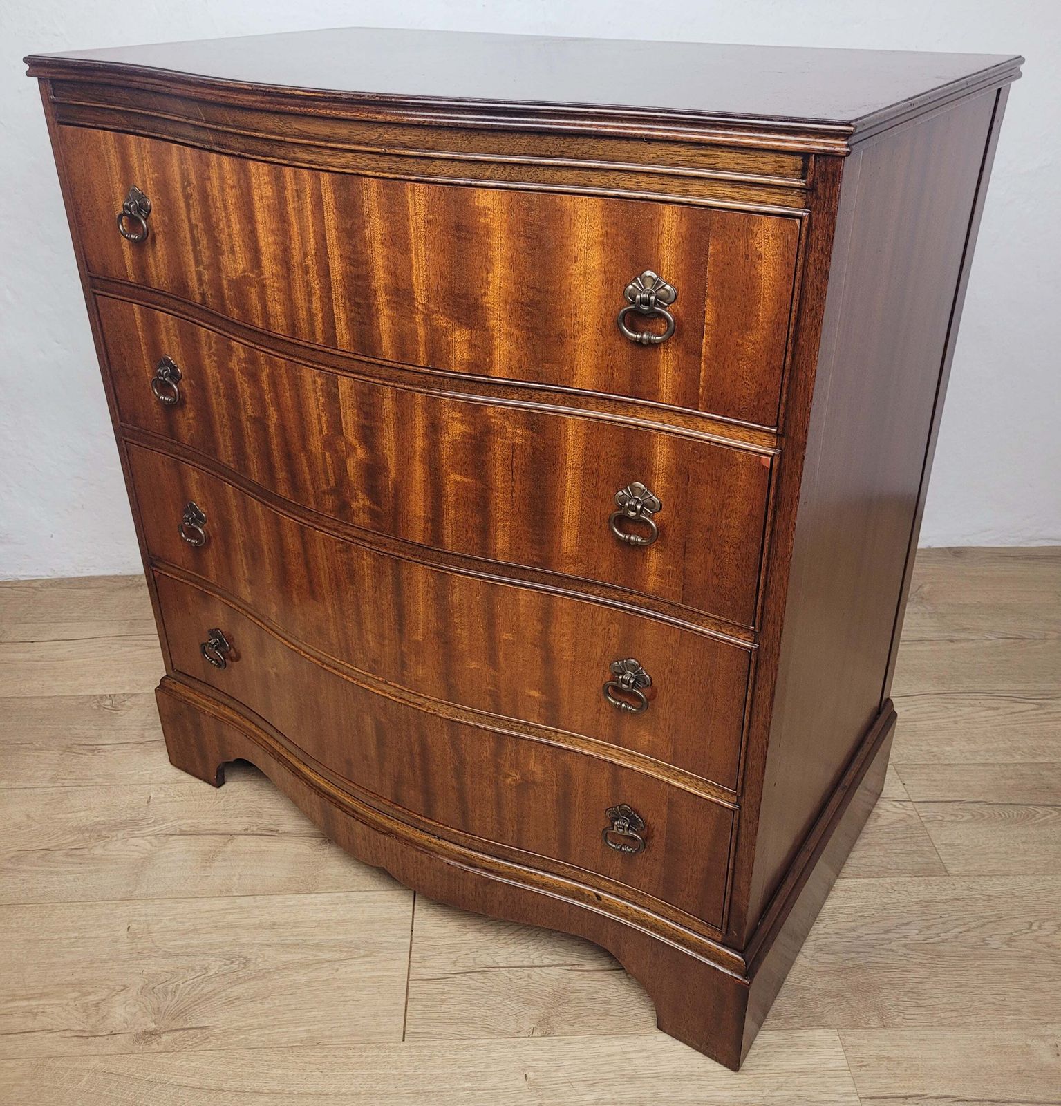 Chest Of Drawers 4 Serpentine Front Mahogany Antique English photo for sale