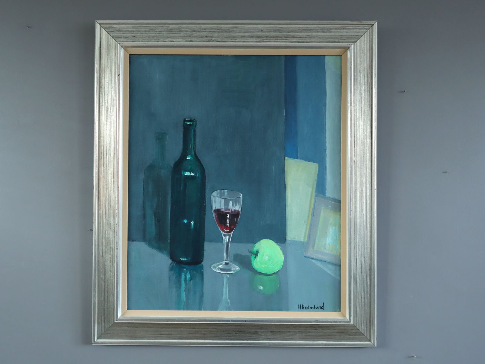 Green Apple With Glasses  Oil Painting