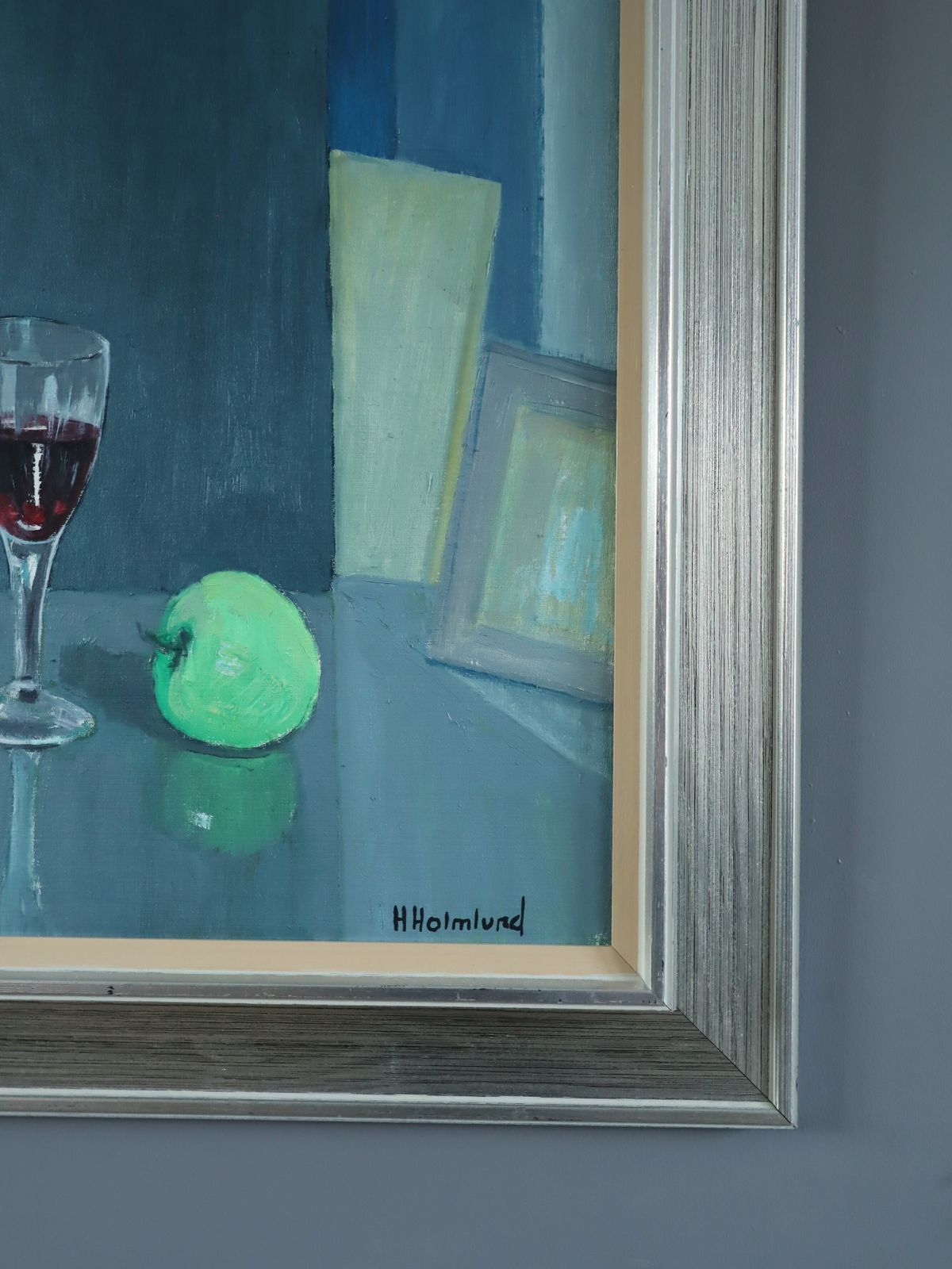 Green Apple With Glasses  Oil Painting photo vinterior
