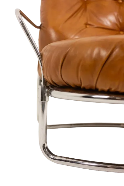 photo furniture Carlo Di Carli. Leather And Metal Armchair. 1970s.