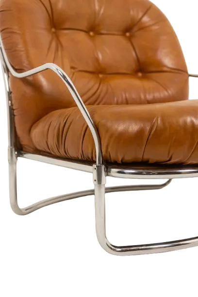 Furniture Carlo Di Carli. Leather And Metal Armchair. 1970s. photo
