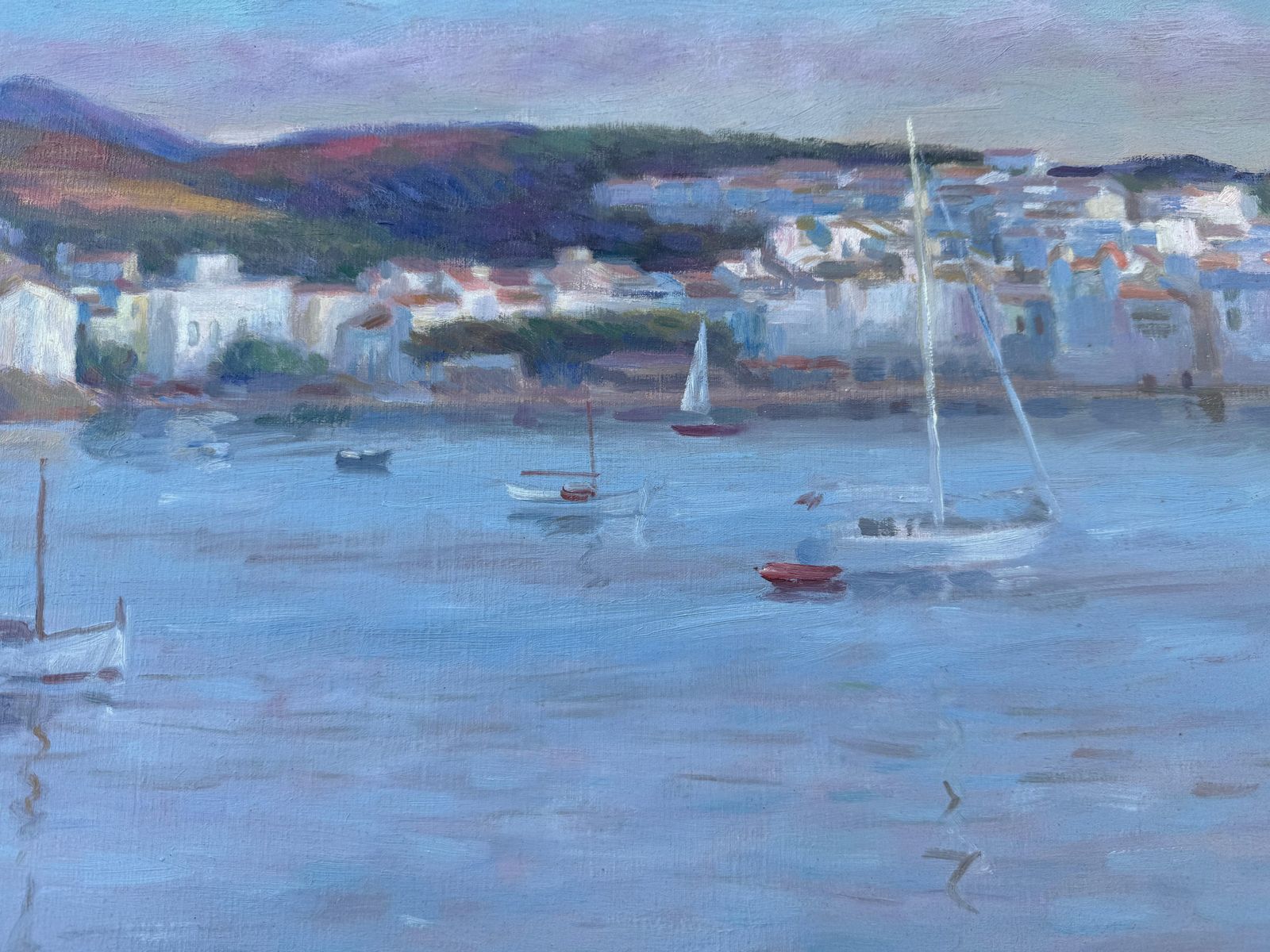 Ramon Pichot I Soler Cadaqués With Boats Oil On Canvas Painting Spanish Seascape Mediterranean Art C.1980 photo buy