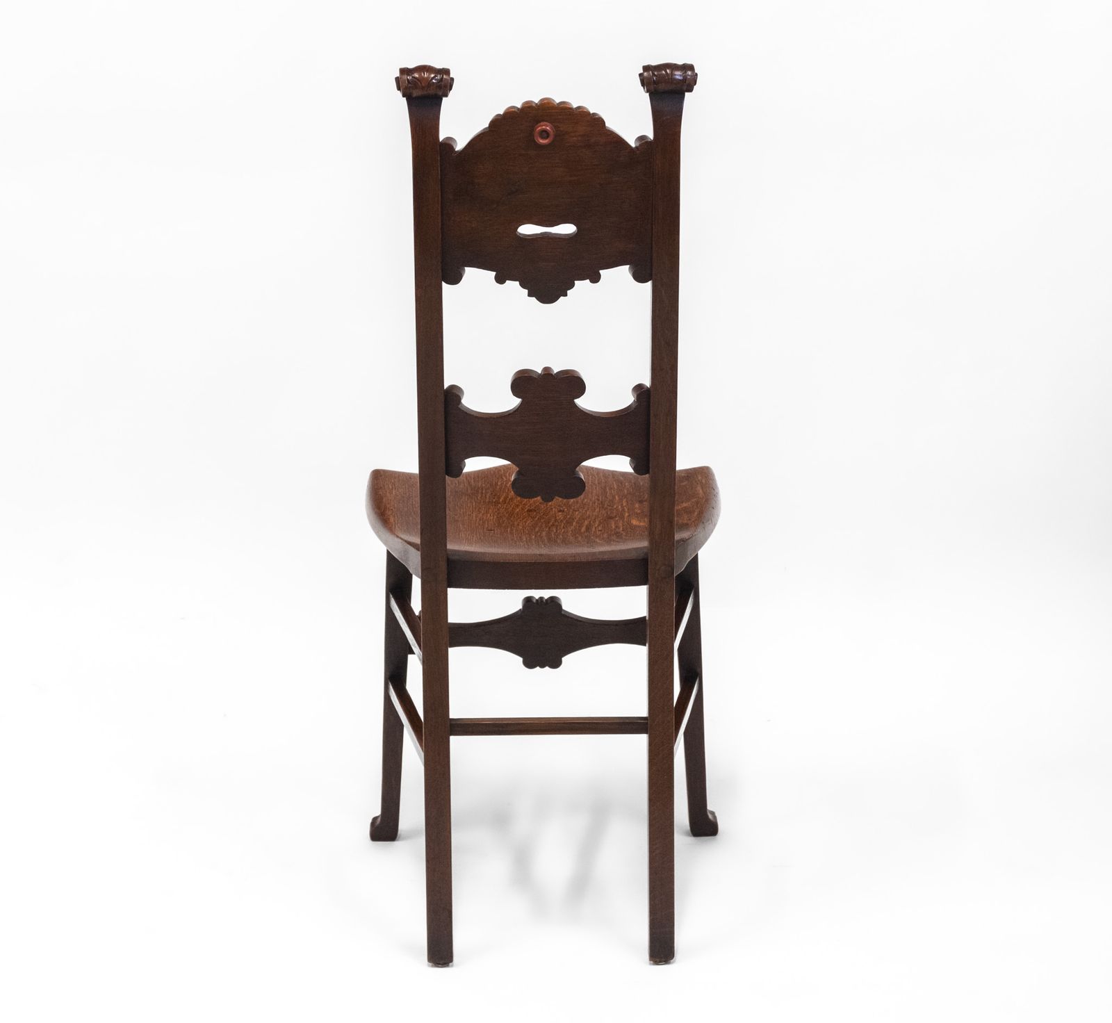 Furniture Charming Edwardian English Oak Side Chair With Carved Green Man photo