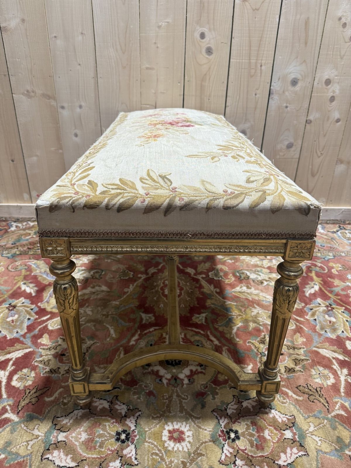 Banc   Banquette D'office De Style Louis XVI En Bois Doré photo vintage