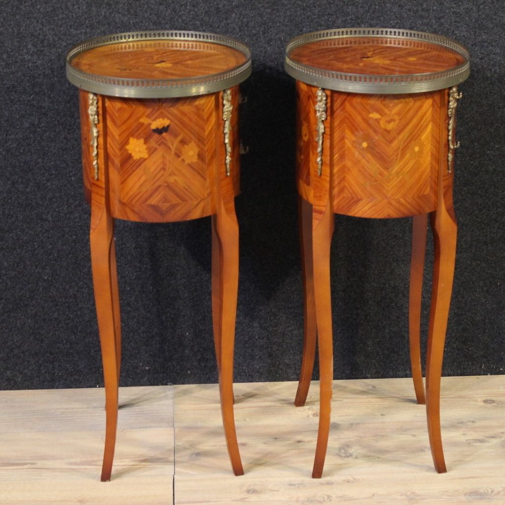 Pair Of 20th Century French Oval Inlaid Bedside Tables photo vintage