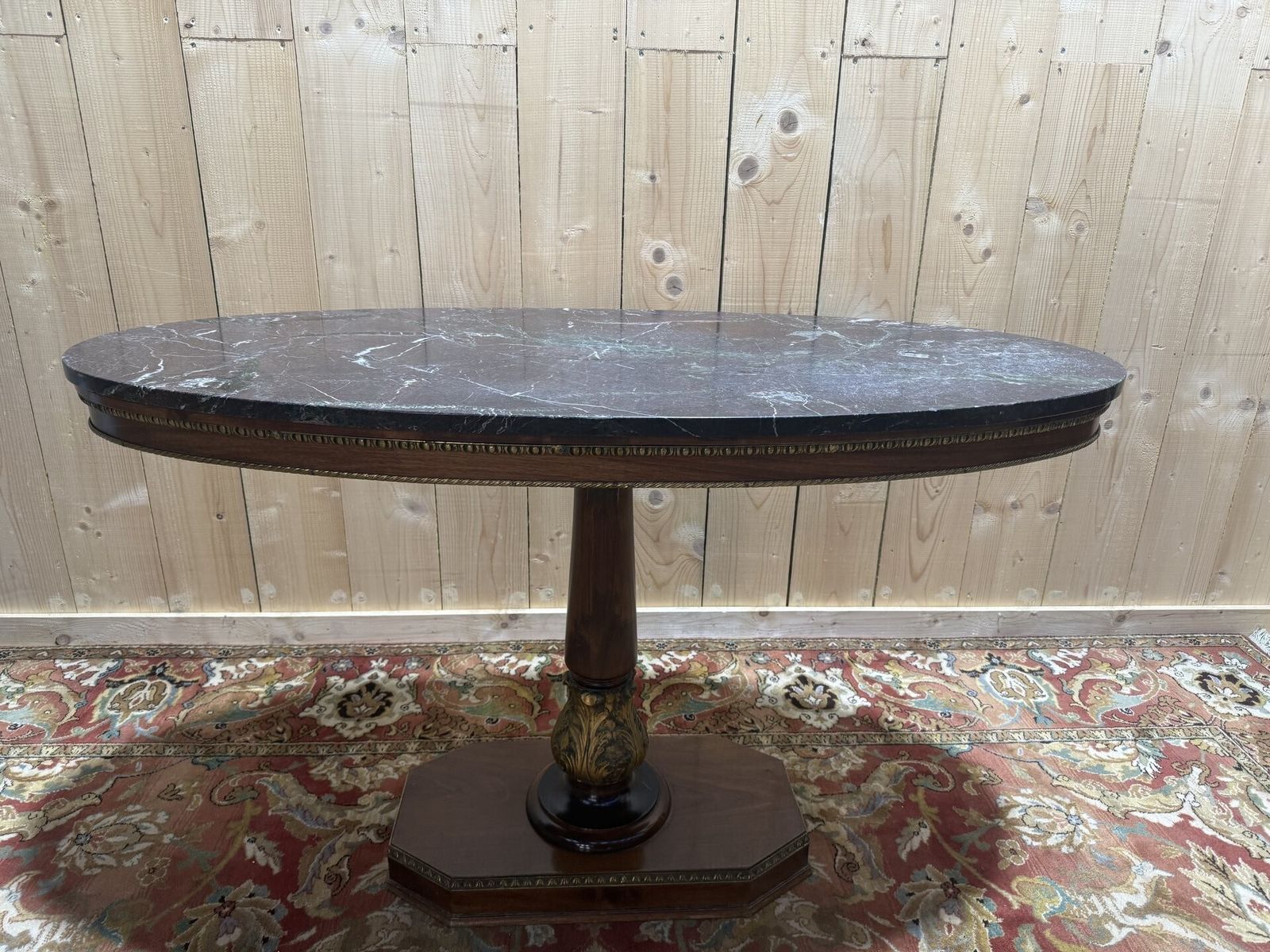 Guéridon Oval De Style Empire En Noyer Et Marbre
