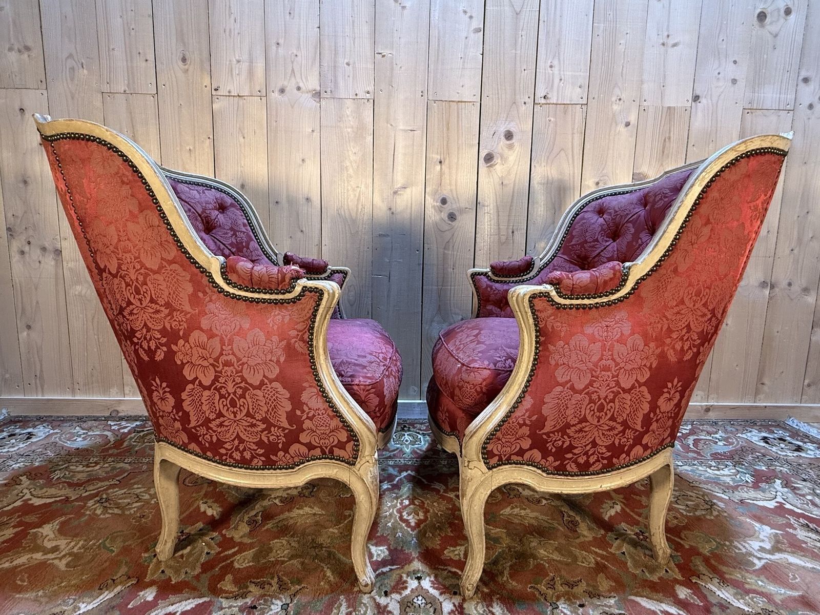 Paire De Bergères Gondoles De Style Louis XV Bois Réchampi photo buy